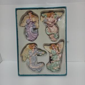 Angel Sculpture Resin Wall Art Magnets Plaque 6" tall Vintage Set of 4